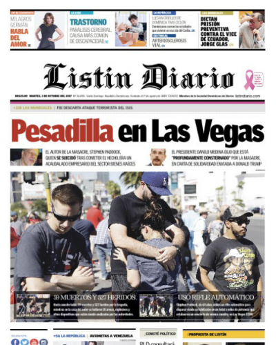 Portada Periódico Listín Diario, Martes 03 de Octubre 2017