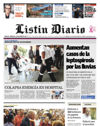 Portada Periódico Listín Diario, Miércoles 04 de Octubre 2017