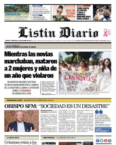 Portada Periódico Listín Diario, Miércoles 25 de Octubre 2017