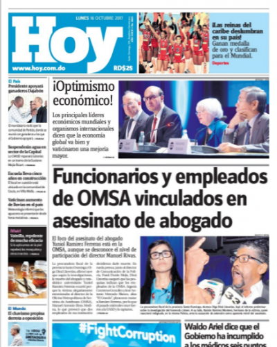 Portada Periódico Periódico Hoy, Lunes 16 de Octubre 2017