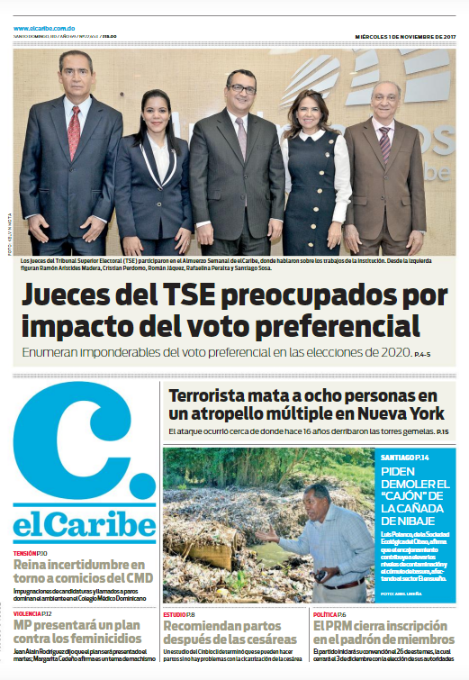 Portada Periódico El Caribe, Miércoles 01 de Noviembre 2017