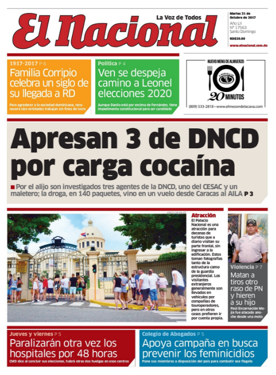 Portada Periódico El Nacional, Martes 31 de Octubre 2017
