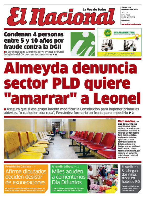 Portada Periódico El Nacional, Viernes 03 de Noviembre 2017