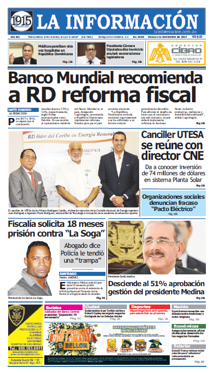 Portada Periódico La Información, Viernes 03 de Noviembre 2017