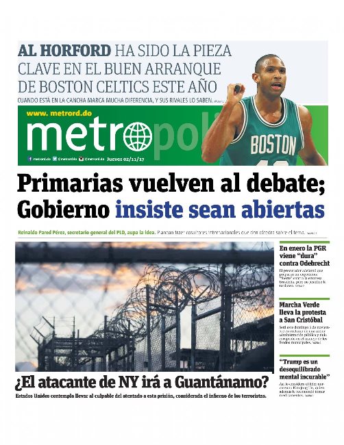 Portada Periódico Metro, Jueves 02 de Noviembre 2017