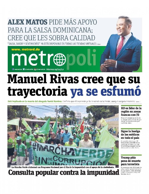 Portada Periódico Metro, Viernes 03 de Noviembre 2017