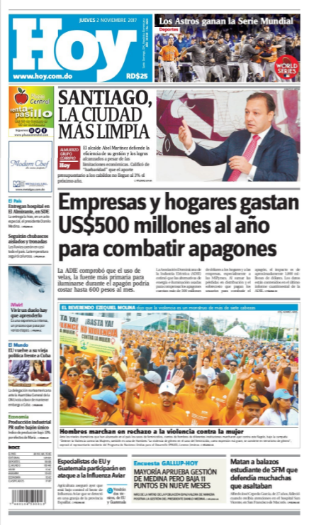Portada Periódico Periódico Hoy, Jueves 02 de Noviembre 2017