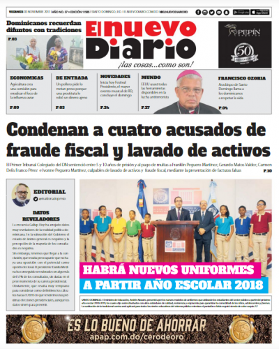 Portada Periódico El Nuevo Diario, Viernes 03 de Noviembre 2017