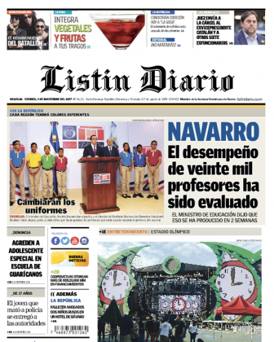 Portada Periódico Listín Diario, Viernes 03 de Noviembre 2017