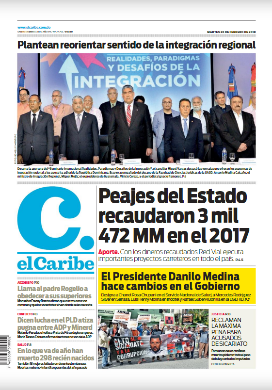 Portada Periódico El Caribe, Martes 20 de Febrero 2018