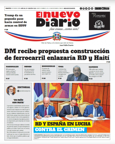 Portada Periódico El Nuevo Diario, Martes 20 de Febrero 2018