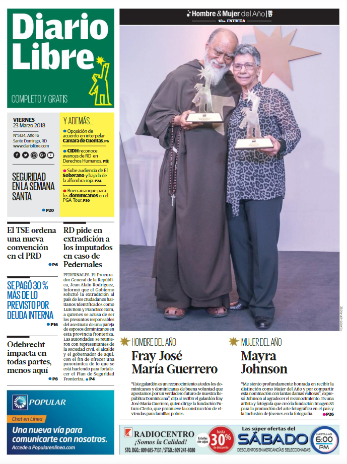 Portada Periódico Diario Libre, Viernes 23 de Marzo 2018