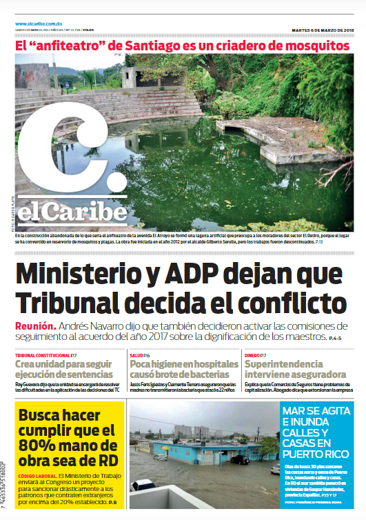 Portada Periódico El Caribe, Martes 06 de Marzo 2018