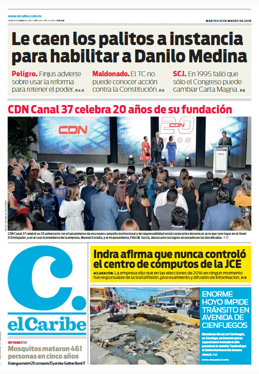 Portada Periódico El Caribe, Martes 13 de Marzo 2018