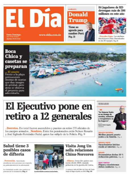 Portada Periódico El Día, Jueves 29 de Marzo 2017