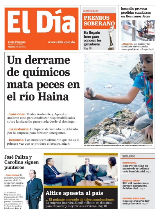 Portada Periódico El Día, Martes 20 de Marzo 2018