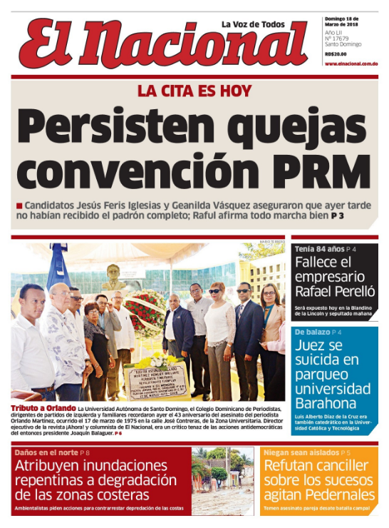 Portada Periódico El Nacional, Domingo 18 de Marzo 2018