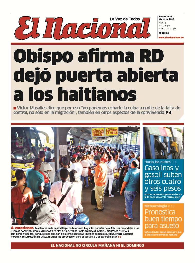 Portada Periódico El Nacional, Jueves 29 de Marzo 2018