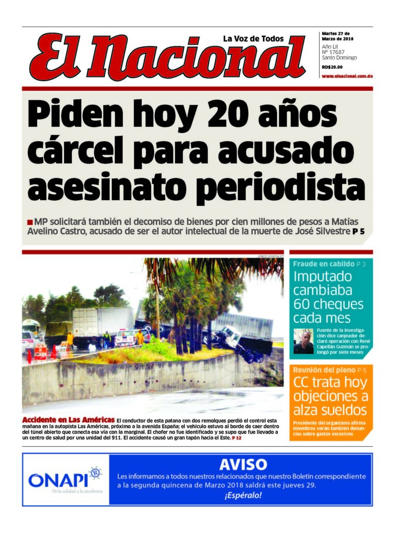 Portada Periódico El Nacional, Martes 27 de Marzo 2018