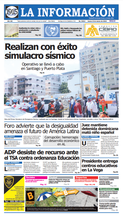 Portada Periódico La Información, Jueves 15 de Marzo 2018
