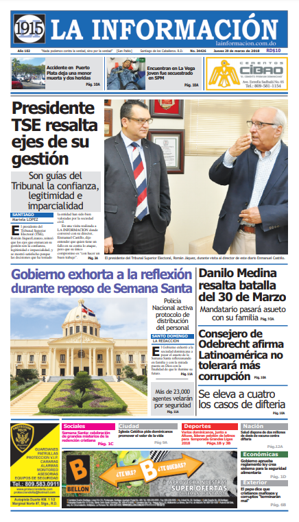 Portada Periódico La Información, Jueves 29 de Marzo 2017