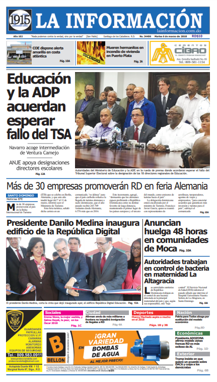 Portada Periódico La Información, Martes 06 de Marzo 2018
