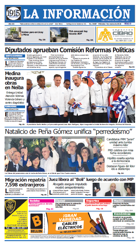 Portada Periódico La Información, Miércoles 07 de Marzo 2018