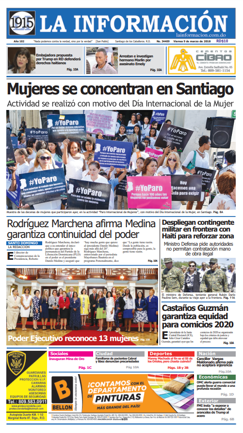 Portada Periódico La Información, Viernes 09 de Marzo 2018