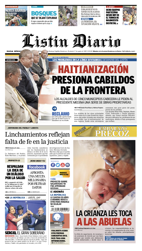 Portada Periódico Listín Diario, Miércoles 21 de Marzo 2018