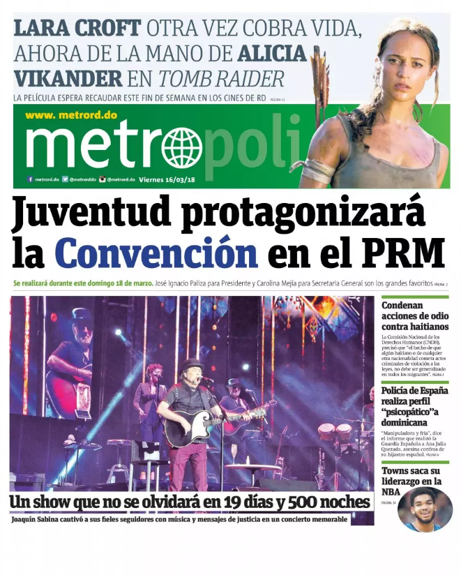 Portada Periódico Metro, Lunes 19 de Marzo 2018