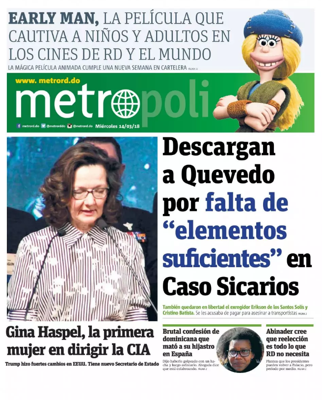 Portada Periódico Metro, Miércoles 14 de Marzo 2018