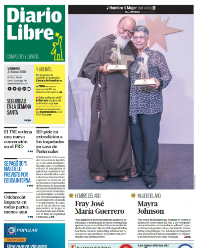 Portada Periódico Diario Libre, Viernes 23 de Marzo 2018