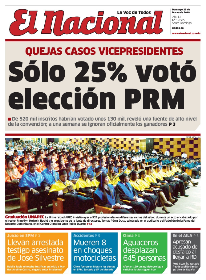 Portada Periódico El Nacional, Domingo 25 de Marzo 2018