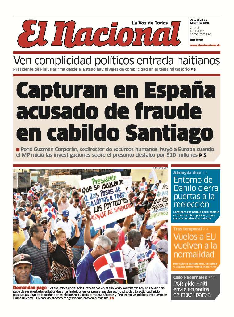 Portada Periódico El Nacional, Jueves 22 de Marzo 2018