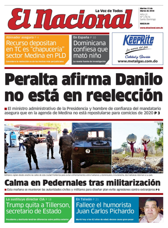 Portada Periódico El Nacional, Martes 13 de Marzo 2018