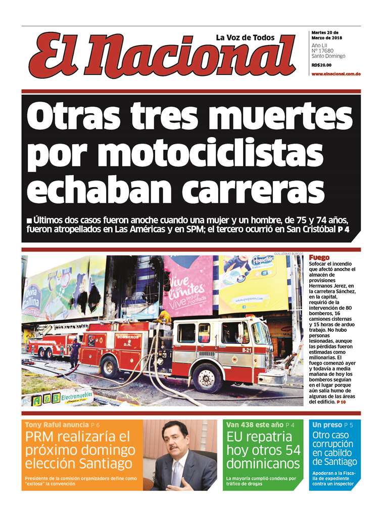 Portada Periódico El Nacional, Martes 20 de Marzo 2018