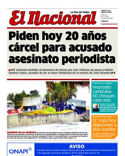Portada Periódico El Nacional, Martes 27 de Marzo 2018