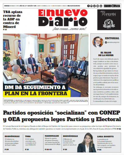 Portada Periódico El Nuevo Diario, Jueves 08 de Marzo 2018