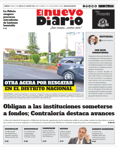 Portada Periódico El Nuevo Diario, Jueves 15 de Marzo 2018