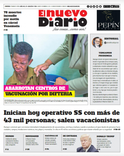 Portada Periódico El Nuevo Diario, Jueves 29 de Marzo 2017