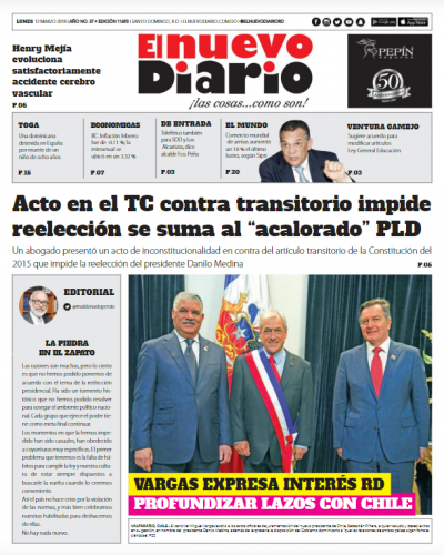 Portada Periódico El Nuevo Diario, Lunes 12 de Marzo 2018