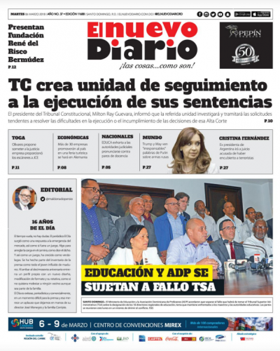 Portada Periódico El Nuevo Diario, Martes 06 de Marzo 2018