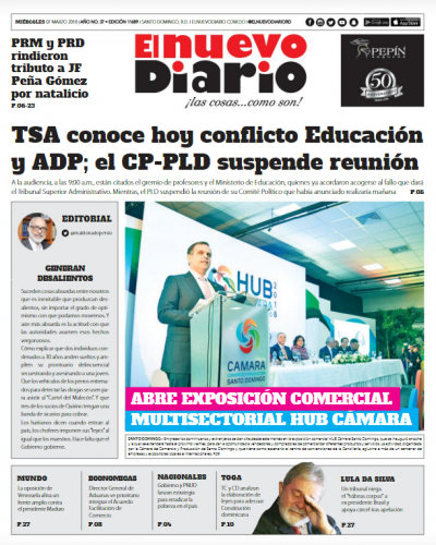 Portada Periódico El Nuevo Diario, Miércoles 07 de Marzo 2018