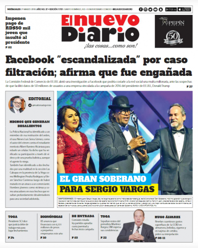 Portada Periódico El Nuevo Diario, Miércoles 21 de Marzo 2018