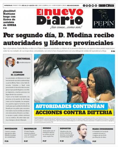 Portada Periódico El Nuevo Diario, Miércoles 28 de Marzo 2018