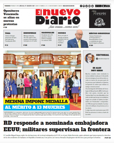 Portada Periódico El Nuevo Diario, Viernes 09 de Marzo 2018