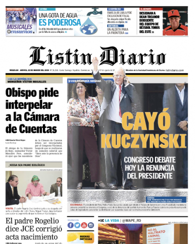 Portada Periódico Listín Diario, Jueves 22 de Marzo 2018
