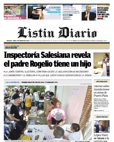 Portada Periódico Listín Diario, Lunes 19 de Marzo 2018