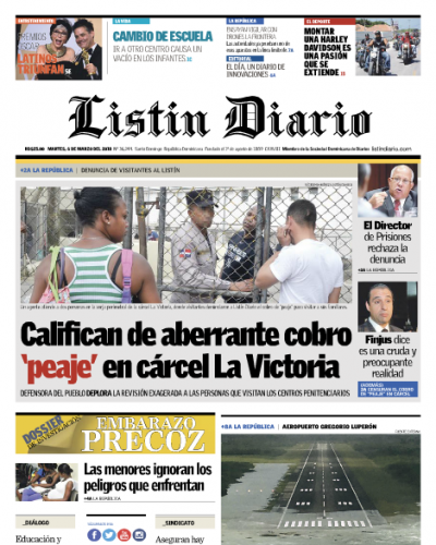 Portada Periódico Listín Diario, Martes 06 de Marzo 2018