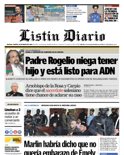 Portada Periódico Listín Diario, Martes 20 de Marzo 2018